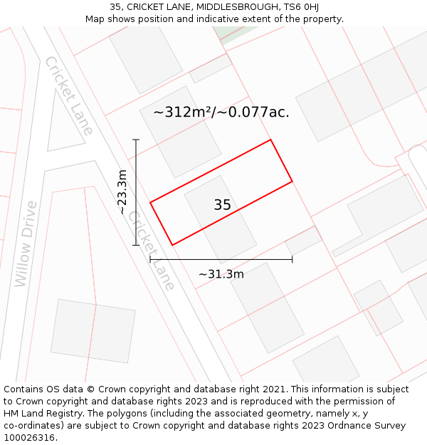 35, CRICKET LANE, MIDDLESBROUGH, TS6 0HJ: Plot and title map