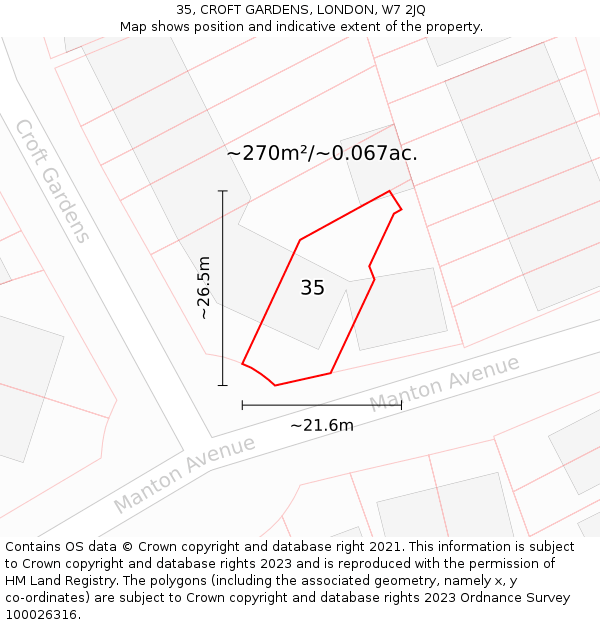 35, CROFT GARDENS, LONDON, W7 2JQ: Plot and title map