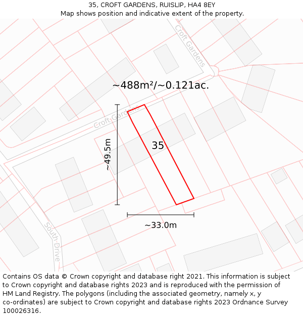 35, CROFT GARDENS, RUISLIP, HA4 8EY: Plot and title map