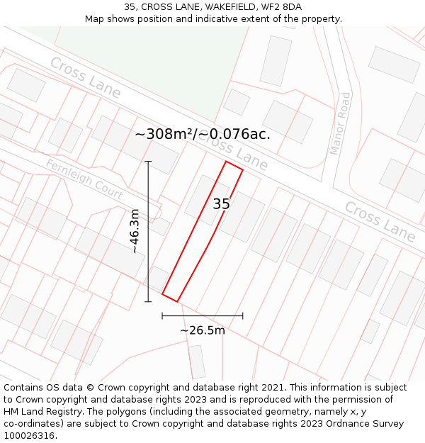 35, CROSS LANE, WAKEFIELD, WF2 8DA: Plot and title map
