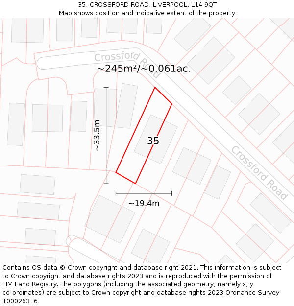 35, CROSSFORD ROAD, LIVERPOOL, L14 9QT: Plot and title map
