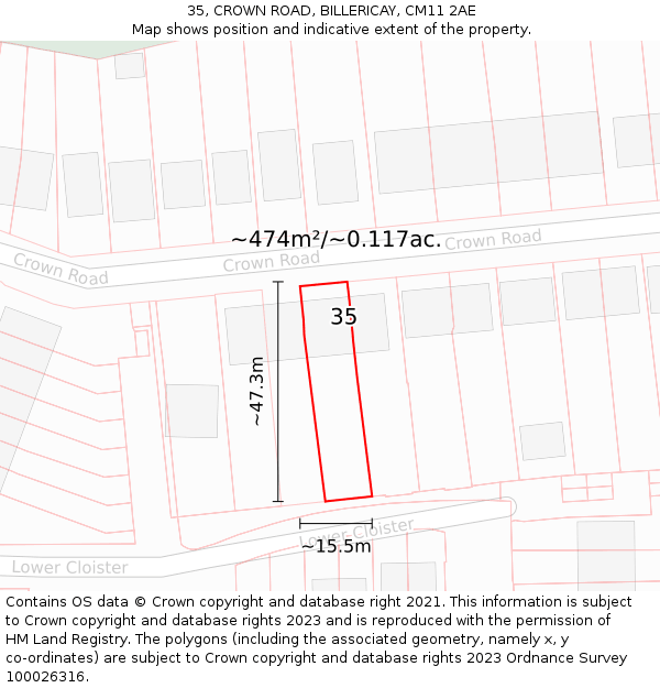 35, CROWN ROAD, BILLERICAY, CM11 2AE: Plot and title map