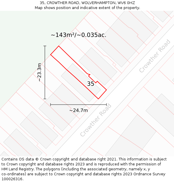 35, CROWTHER ROAD, WOLVERHAMPTON, WV6 0HZ: Plot and title map