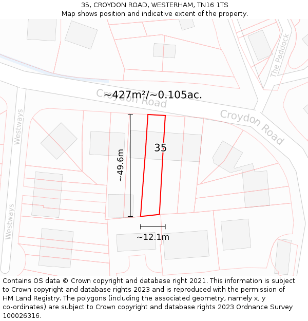 35, CROYDON ROAD, WESTERHAM, TN16 1TS: Plot and title map