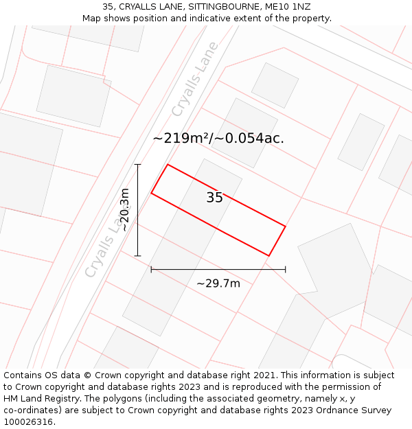 35, CRYALLS LANE, SITTINGBOURNE, ME10 1NZ: Plot and title map