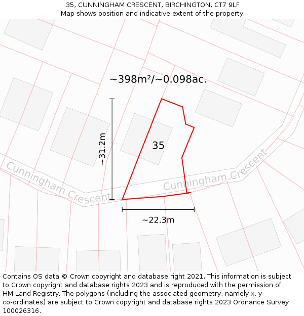 35, CUNNINGHAM CRESCENT, BIRCHINGTON, CT7 9LF: Plot and title map