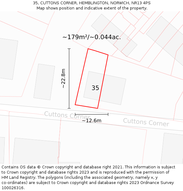35, CUTTONS CORNER, HEMBLINGTON, NORWICH, NR13 4PS: Plot and title map