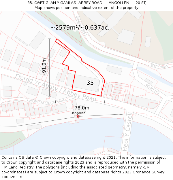 35, CWRT GLAN Y GAMLAS, ABBEY ROAD, LLANGOLLEN, LL20 8TJ: Plot and title map