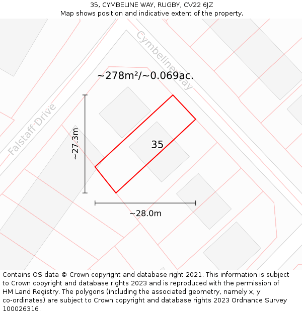 35, CYMBELINE WAY, RUGBY, CV22 6JZ: Plot and title map