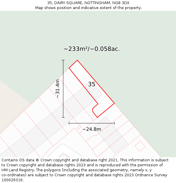 35, DAIRY SQUARE, NOTTINGHAM, NG8 3DX: Plot and title map