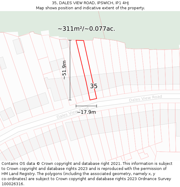 35, DALES VIEW ROAD, IPSWICH, IP1 4HJ: Plot and title map