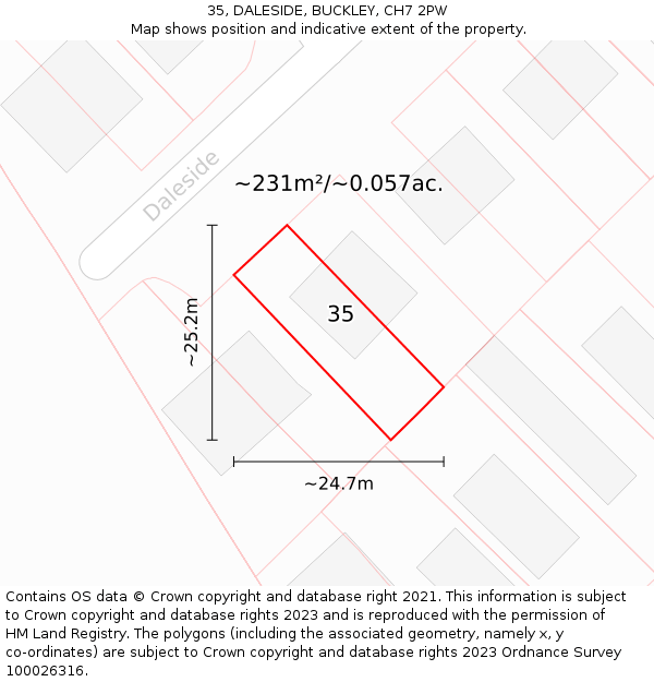 35, DALESIDE, BUCKLEY, CH7 2PW: Plot and title map