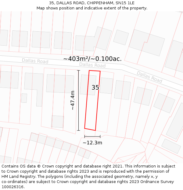 35, DALLAS ROAD, CHIPPENHAM, SN15 1LE: Plot and title map