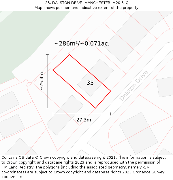 35, DALSTON DRIVE, MANCHESTER, M20 5LQ: Plot and title map