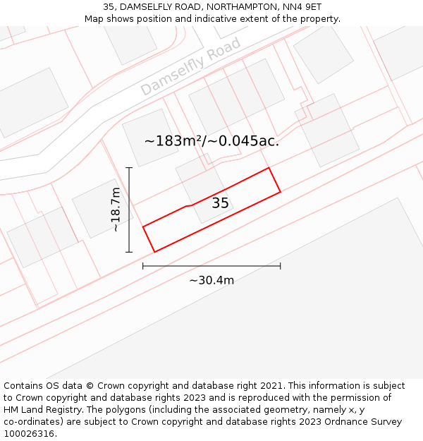 35, DAMSELFLY ROAD, NORTHAMPTON, NN4 9ET: Plot and title map