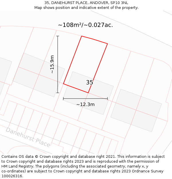 35, DANEHURST PLACE, ANDOVER, SP10 3NL: Plot and title map
