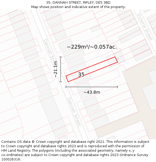 35, DANNAH STREET, RIPLEY, DE5 3BD: Plot and title map