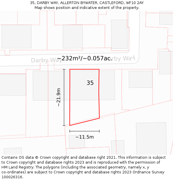 35, DARBY WAY, ALLERTON BYWATER, CASTLEFORD, WF10 2AY: Plot and title map