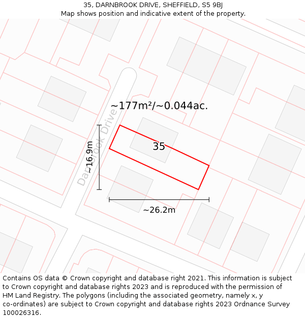 35, DARNBROOK DRIVE, SHEFFIELD, S5 9BJ: Plot and title map