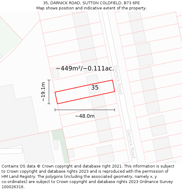 35, DARNICK ROAD, SUTTON COLDFIELD, B73 6PE: Plot and title map