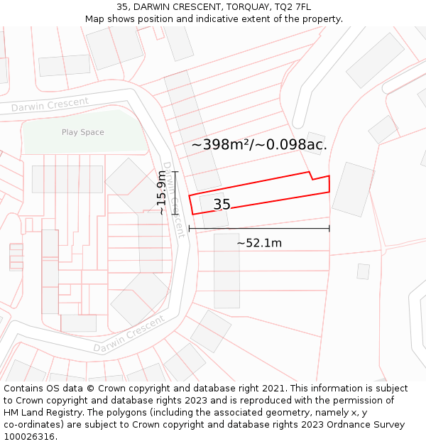 35, DARWIN CRESCENT, TORQUAY, TQ2 7FL: Plot and title map