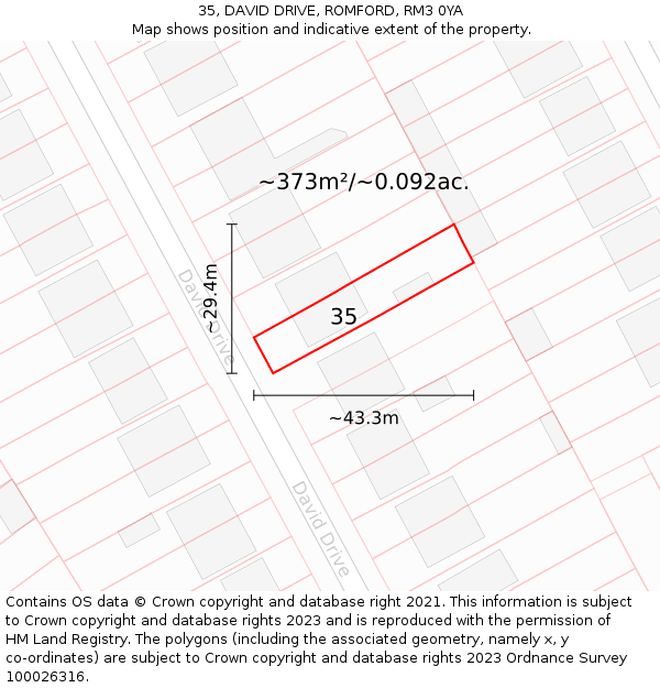 35, DAVID DRIVE, ROMFORD, RM3 0YA: Plot and title map