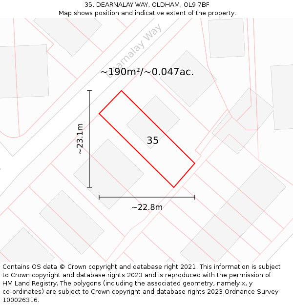 35, DEARNALAY WAY, OLDHAM, OL9 7BF: Plot and title map