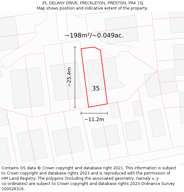 35, DELANY DRIVE, FRECKLETON, PRESTON, PR4 1SJ: Plot and title map