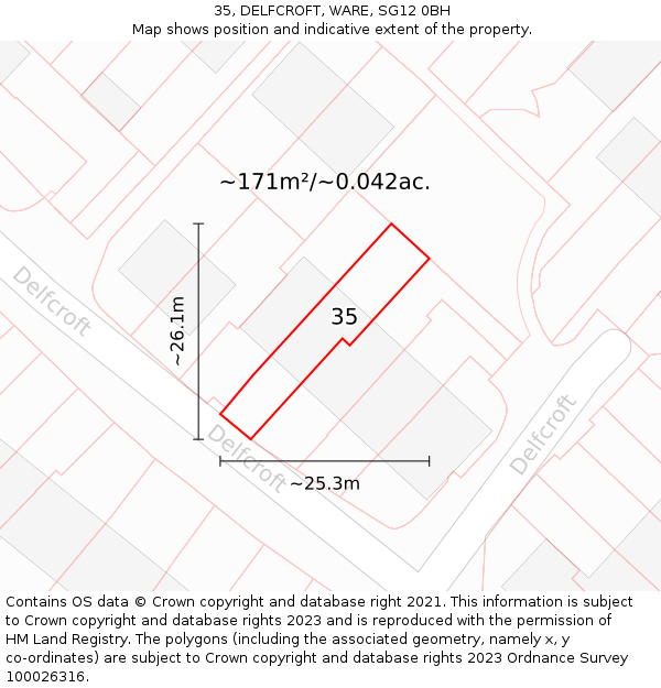 35, DELFCROFT, WARE, SG12 0BH: Plot and title map