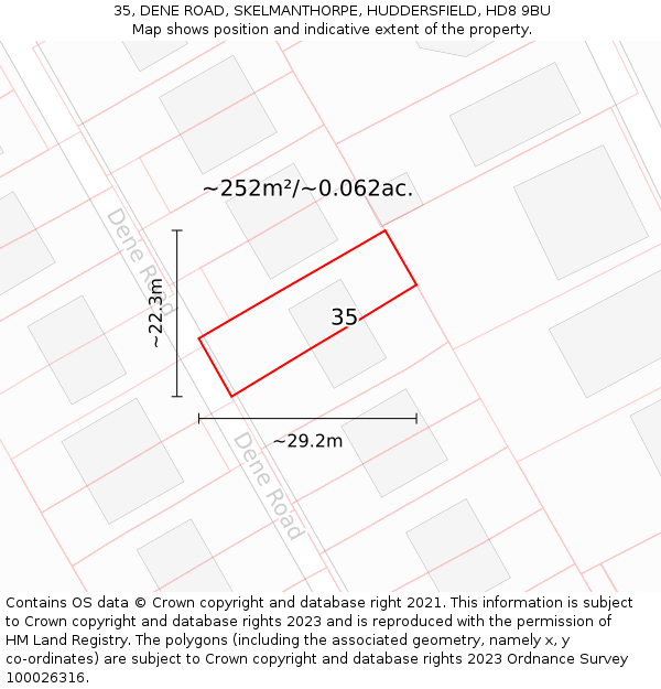 35, DENE ROAD, SKELMANTHORPE, HUDDERSFIELD, HD8 9BU: Plot and title map
