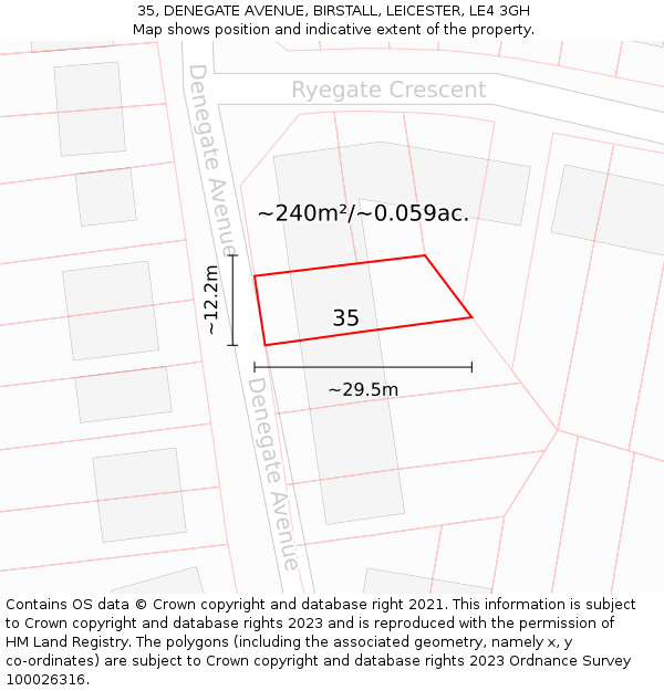 35, DENEGATE AVENUE, BIRSTALL, LEICESTER, LE4 3GH: Plot and title map