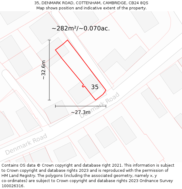 35, DENMARK ROAD, COTTENHAM, CAMBRIDGE, CB24 8QS: Plot and title map