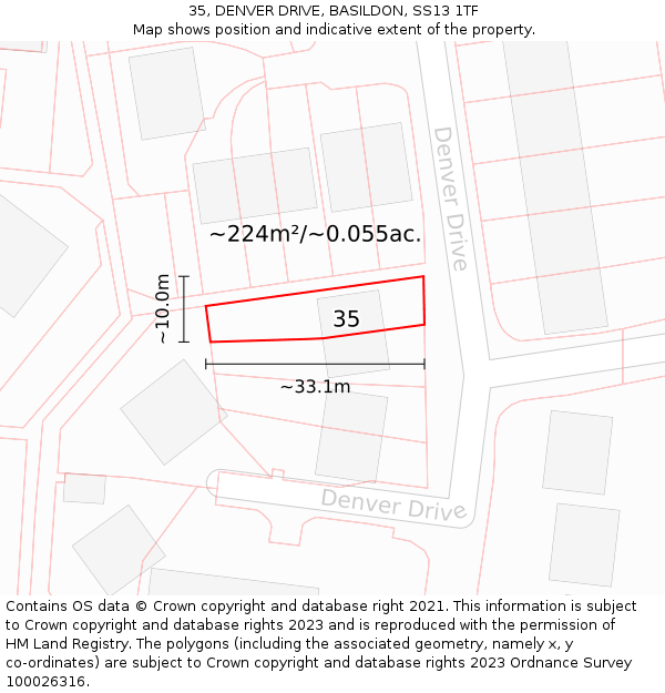 35, DENVER DRIVE, BASILDON, SS13 1TF: Plot and title map