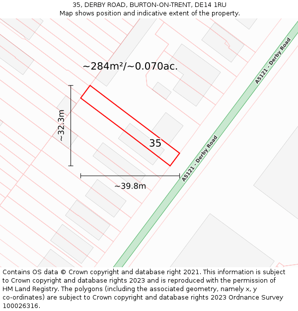 35, DERBY ROAD, BURTON-ON-TRENT, DE14 1RU: Plot and title map