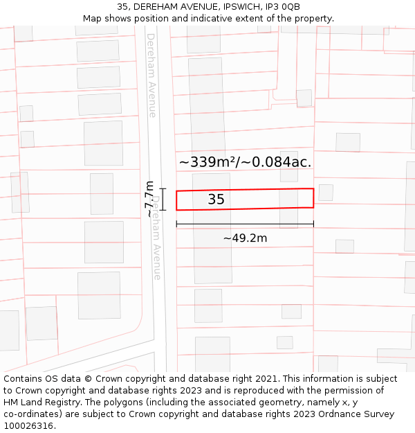 35, DEREHAM AVENUE, IPSWICH, IP3 0QB: Plot and title map