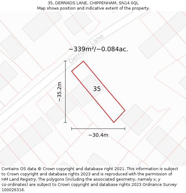 35, DERRIADS LANE, CHIPPENHAM, SN14 0QL: Plot and title map