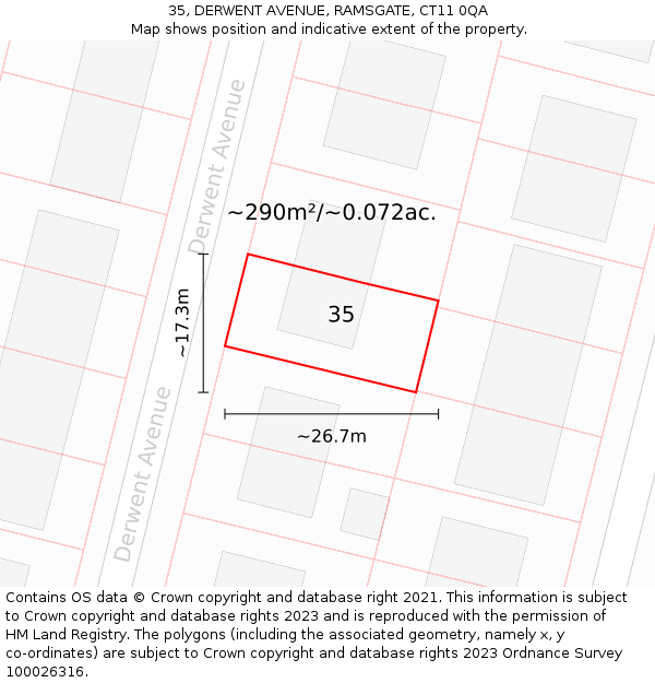 35, DERWENT AVENUE, RAMSGATE, CT11 0QA: Plot and title map