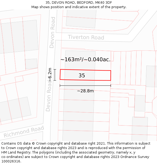 35, DEVON ROAD, BEDFORD, MK40 3DF: Plot and title map