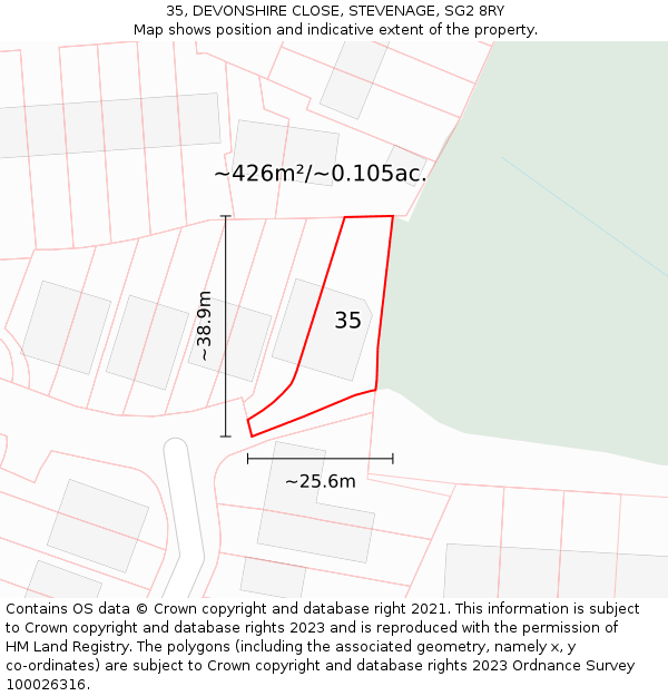 35, DEVONSHIRE CLOSE, STEVENAGE, SG2 8RY: Plot and title map