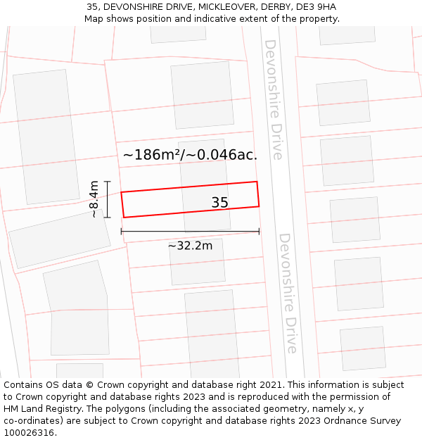 35, DEVONSHIRE DRIVE, MICKLEOVER, DERBY, DE3 9HA: Plot and title map