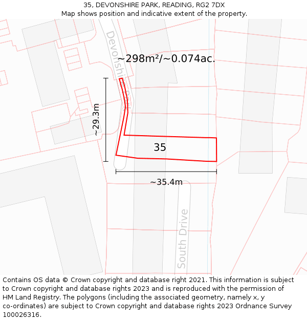 35, DEVONSHIRE PARK, READING, RG2 7DX: Plot and title map