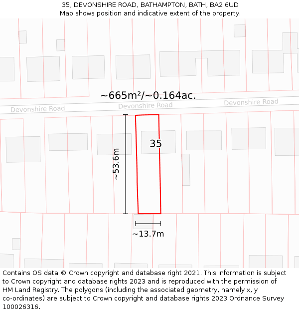 35, DEVONSHIRE ROAD, BATHAMPTON, BATH, BA2 6UD: Plot and title map