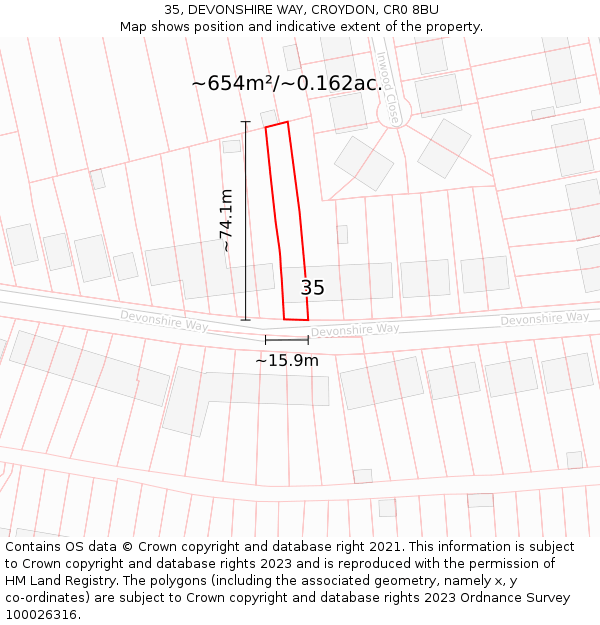 35, DEVONSHIRE WAY, CROYDON, CR0 8BU: Plot and title map