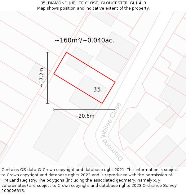 35, DIAMOND JUBILEE CLOSE, GLOUCESTER, GL1 4LR: Plot and title map