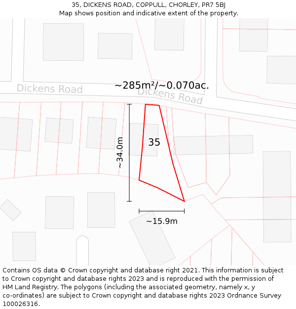 35, DICKENS ROAD, COPPULL, CHORLEY, PR7 5BJ: Plot and title map