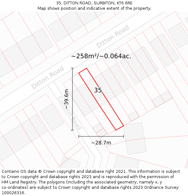 35, DITTON ROAD, SURBITON, KT6 6RE: Plot and title map