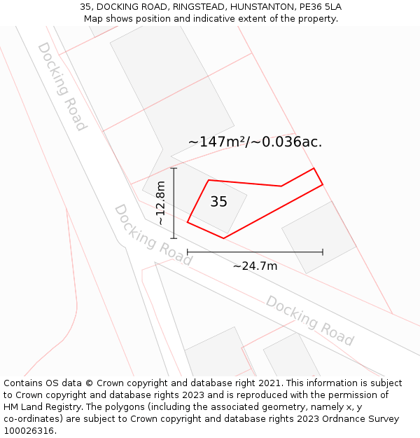 35, DOCKING ROAD, RINGSTEAD, HUNSTANTON, PE36 5LA: Plot and title map