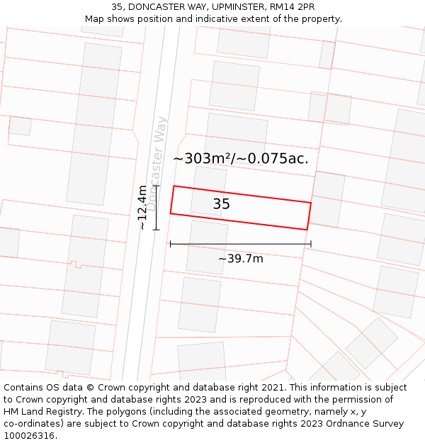 35, DONCASTER WAY, UPMINSTER, RM14 2PR: Plot and title map