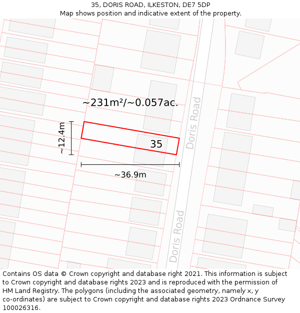 35, DORIS ROAD, ILKESTON, DE7 5DP: Plot and title map