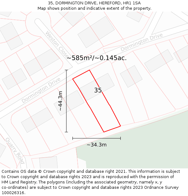 35, DORMINGTON DRIVE, HEREFORD, HR1 1SA: Plot and title map